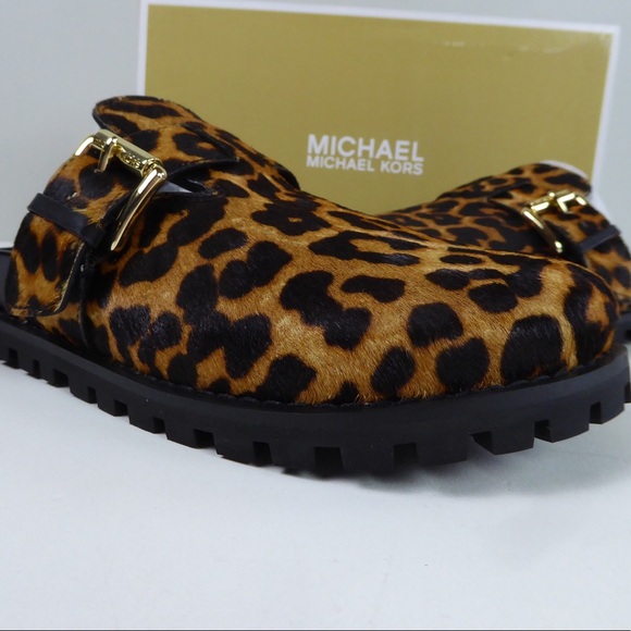 Michael Kors Judd Closed Toe Cheetah Print Haircalf Leather Slip On Clog Mules - Picture 7 of 10
